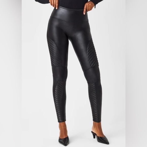 Spanx Faux Leather Moto Leggings Size Large Black - Picture 1 of 7